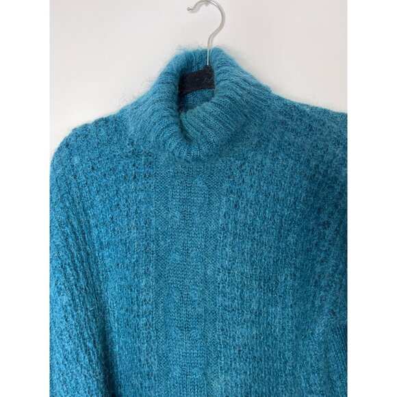 Vintage Y2K‎ Silverleaf Mohair Blend Boxy Crop Turtleneck Sweater Small Blue - Picture 4 of 8